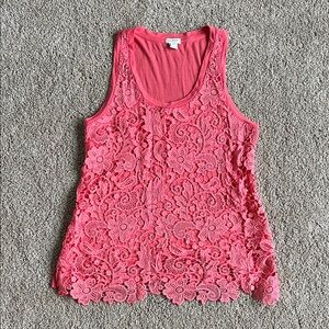 J. Crew Factory Coral Lace Tank Top